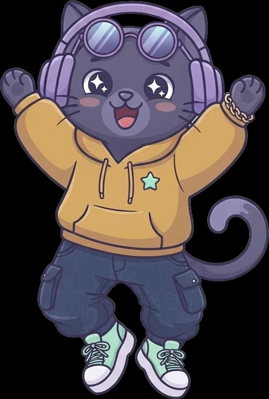 Kimuii, the Kimuii cat, cheering with sunglasses on