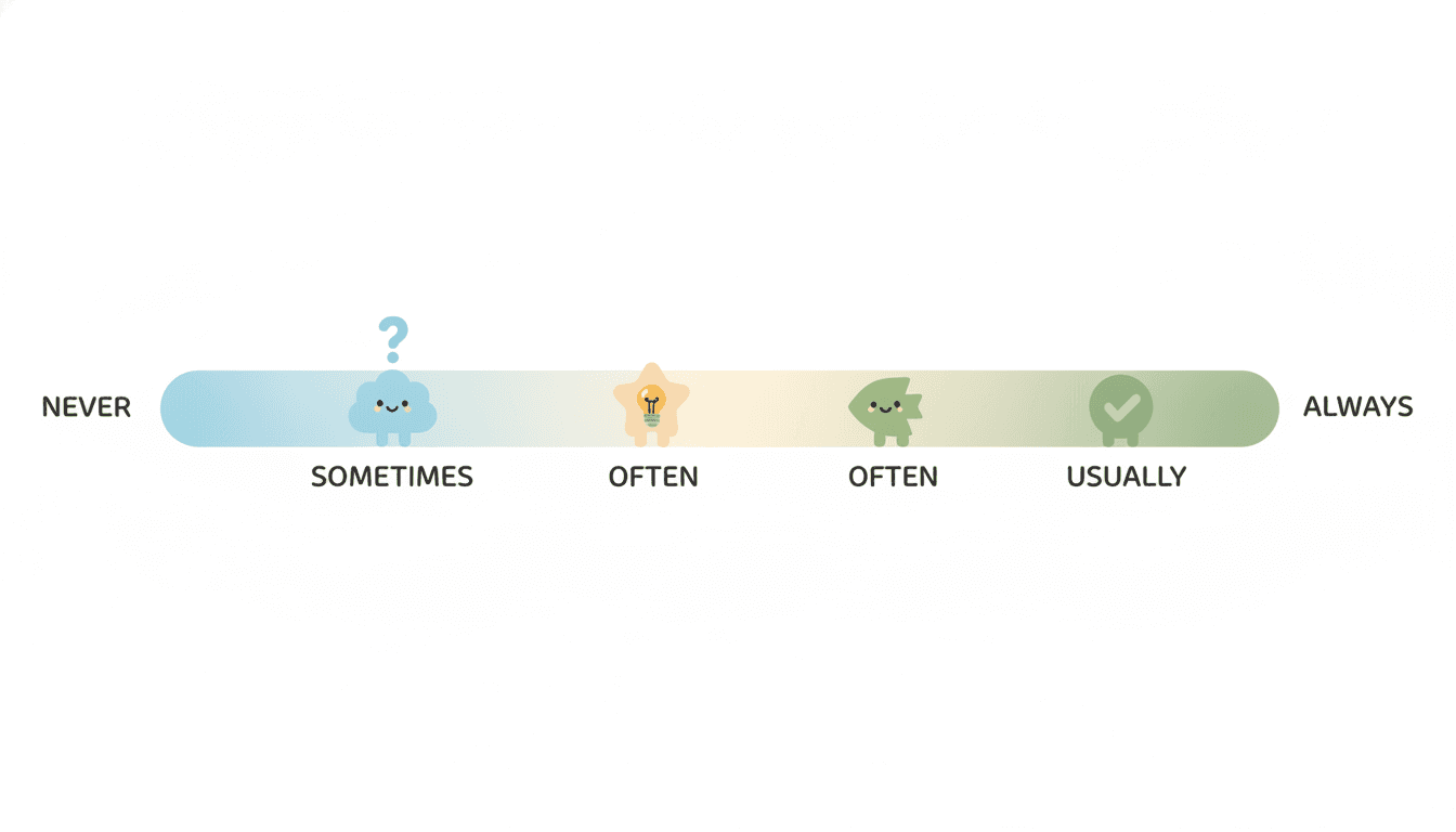 Illustration of a frequency scale from never to always