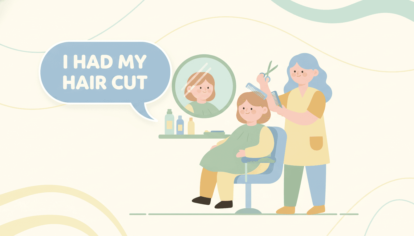 Illustration of a character getting a haircut, representing the causative have something done