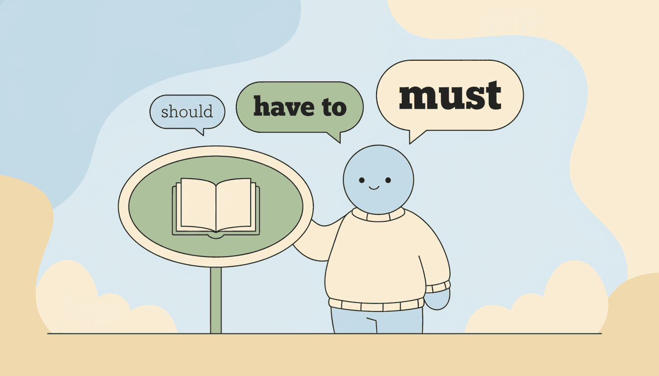 Illustration of modal verbs of obligation should, have to, and must with varying strength