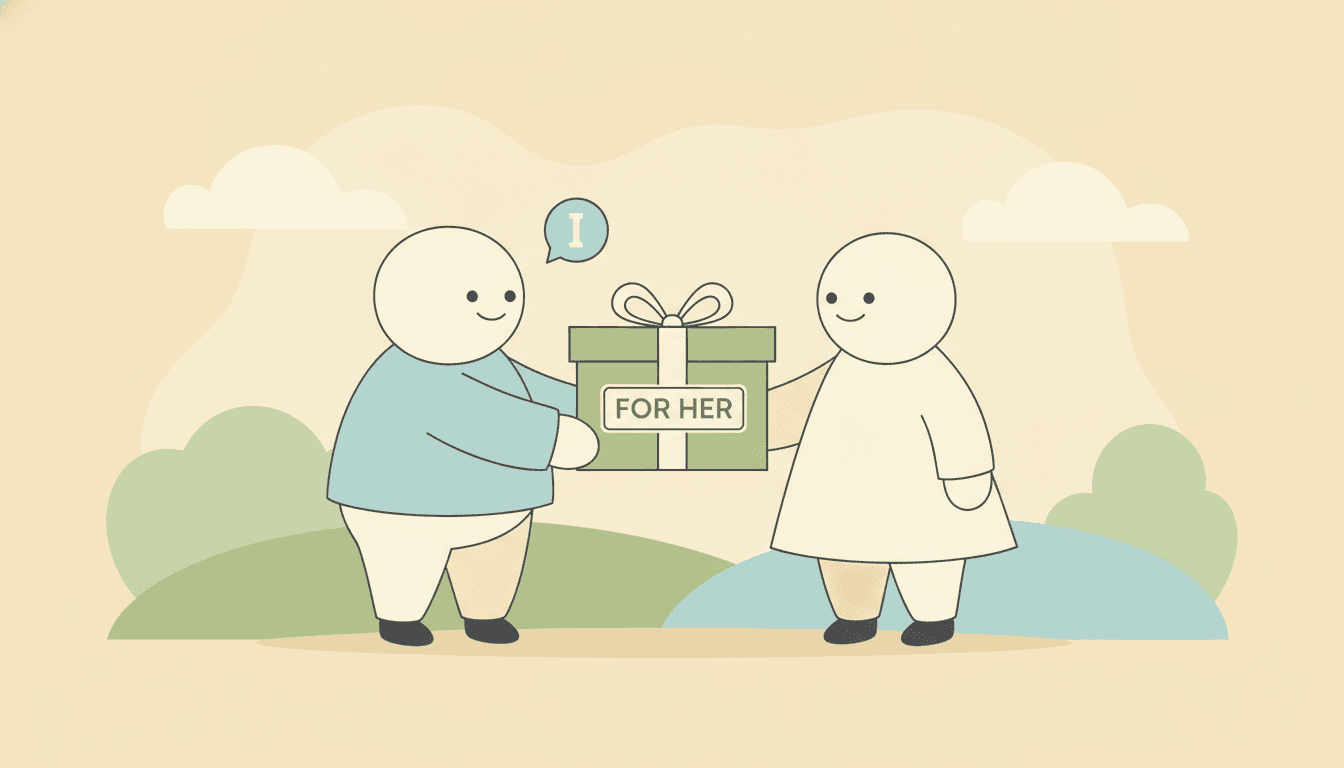 Illustration of a character giving a gift, showing subject and object roles