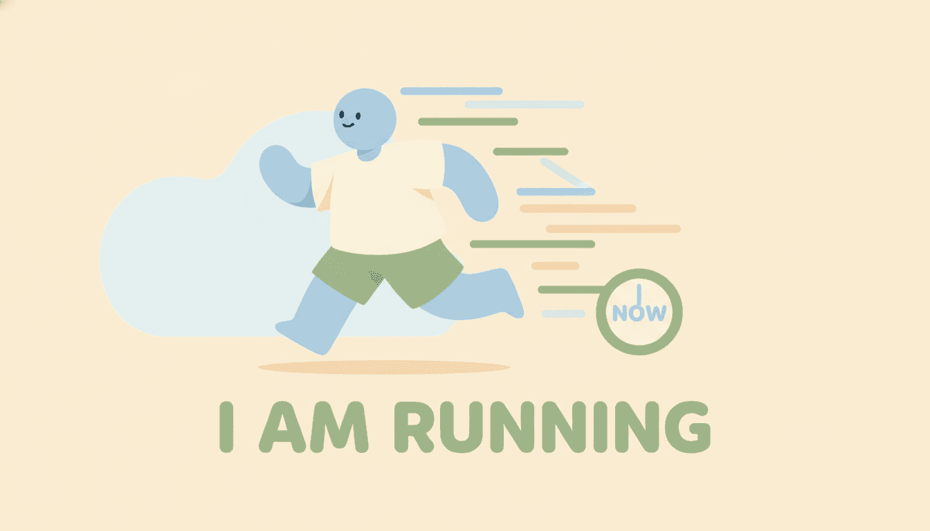 Illustration of a person running now, representing the present continuous tense