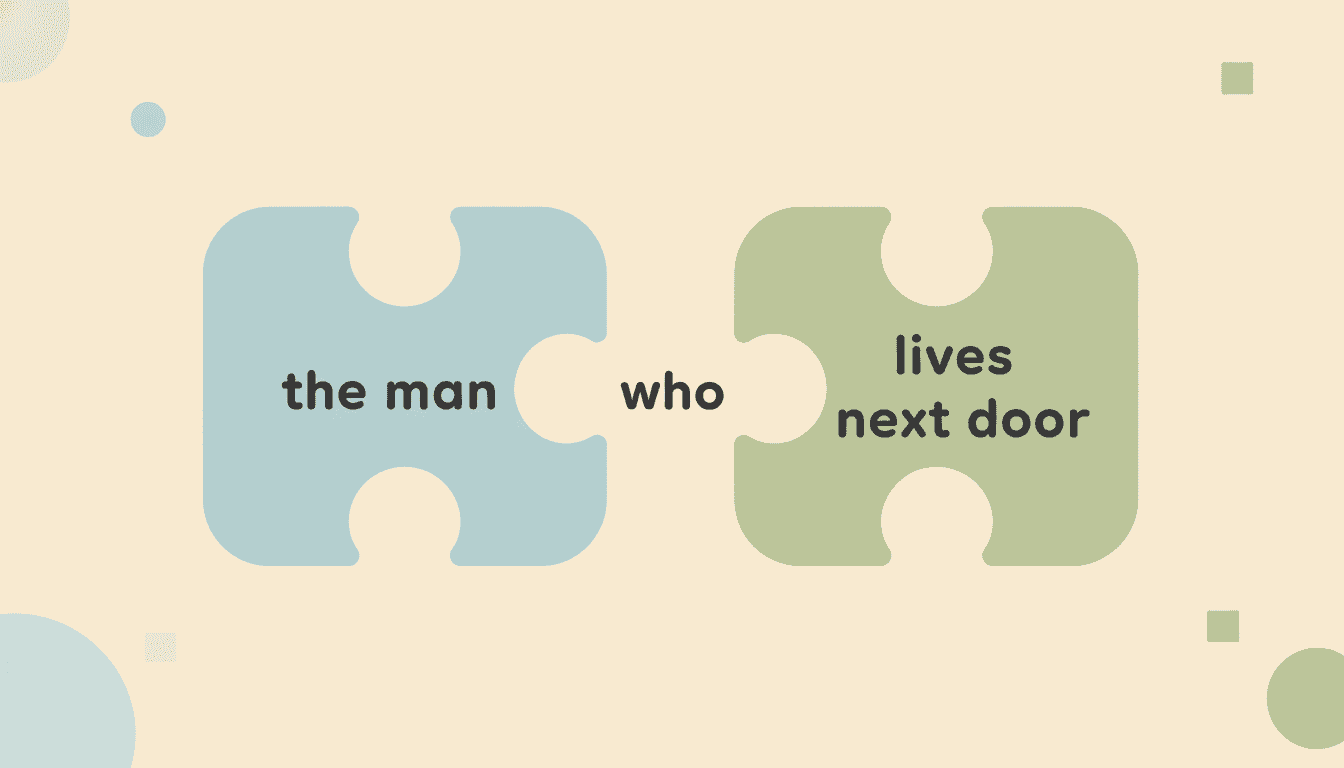 Illustration of puzzle pieces joined by the relative pronoun who