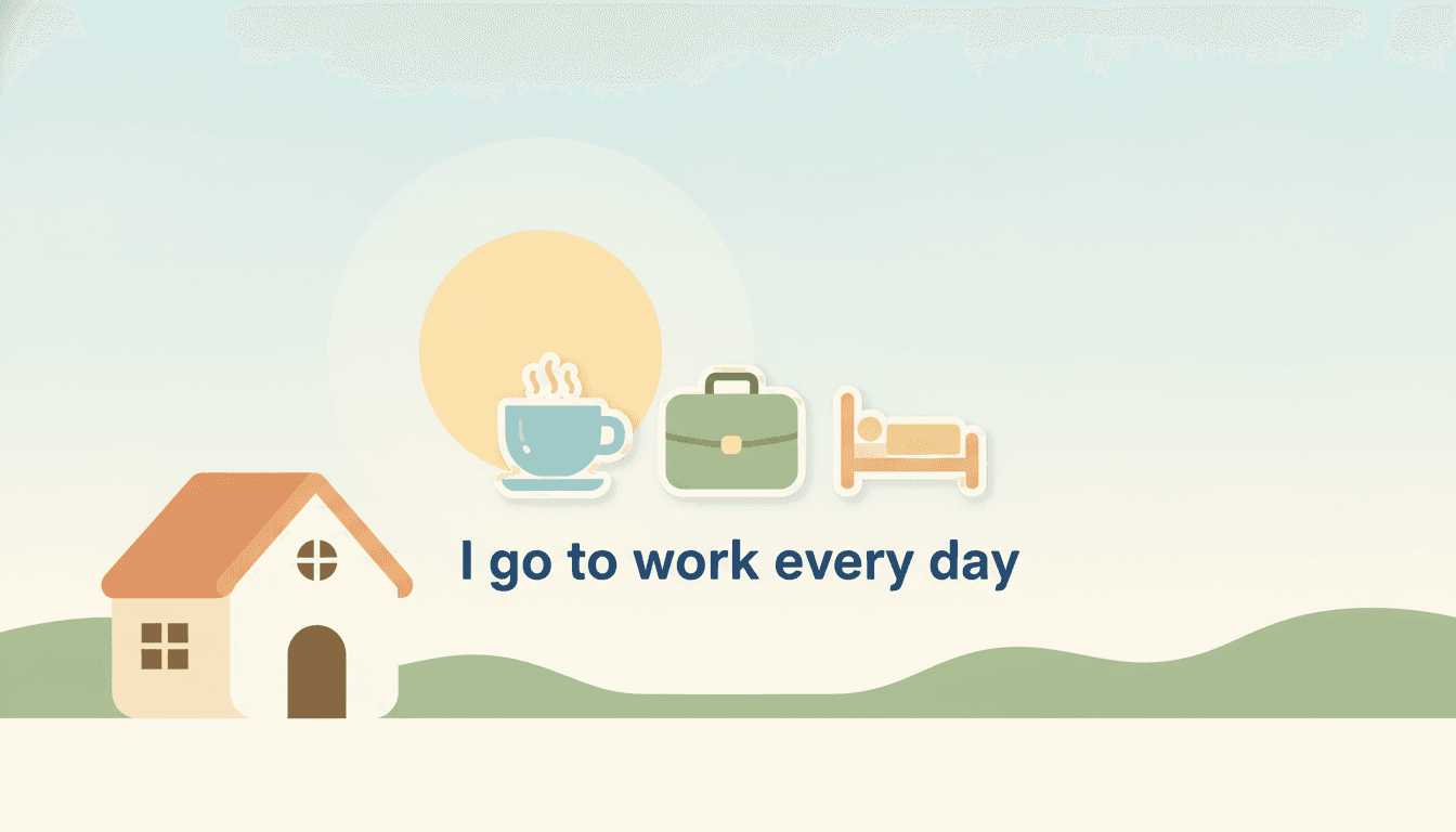 Illustration of a daily routine representing the simple present tense
