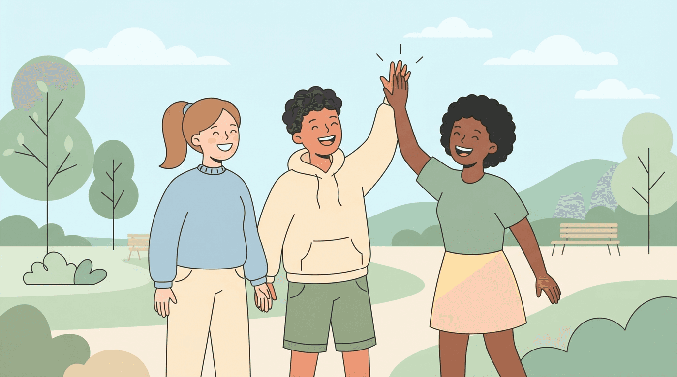 Illustration of a group of friends laughing together
