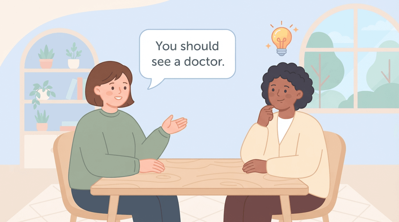 Illustration of a character giving friendly advice to a friend