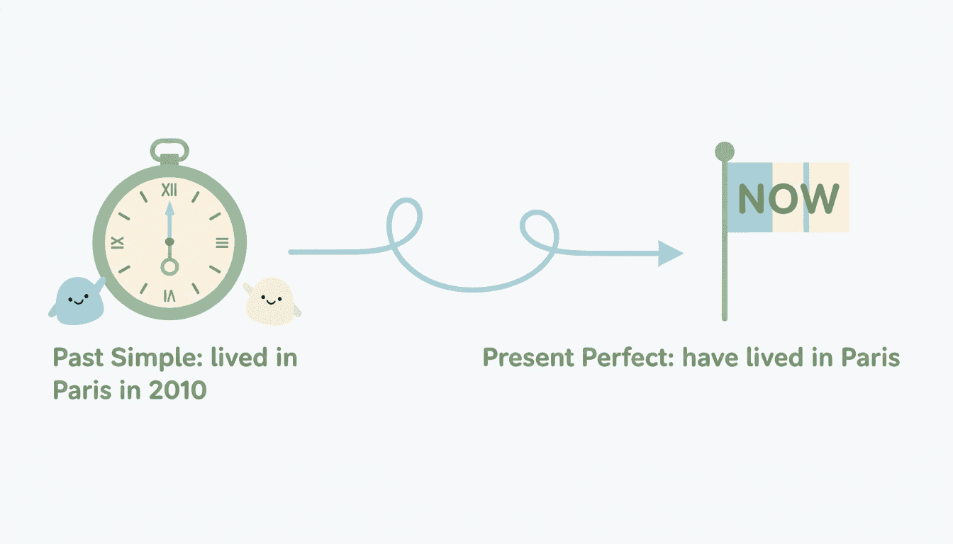 Timeline comparing past simple and present perfect tenses