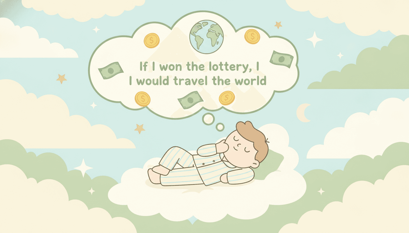 Illustration of a dreamy hypothetical scene for the second conditional