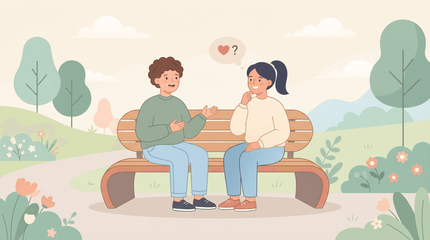 Illustration of two friends having a heartfelt conversation