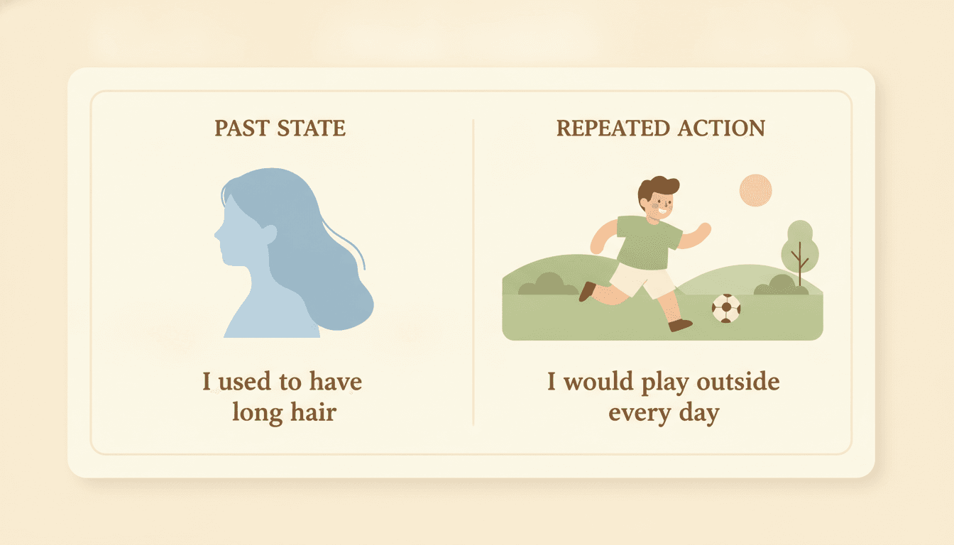 Illustration contrasting used to for past states and would for repeated past actions